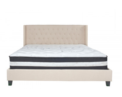 BLNK Riverdale Tufted Upholstered Platform Bed with Pocket Spring Mattress - Beige, King Size