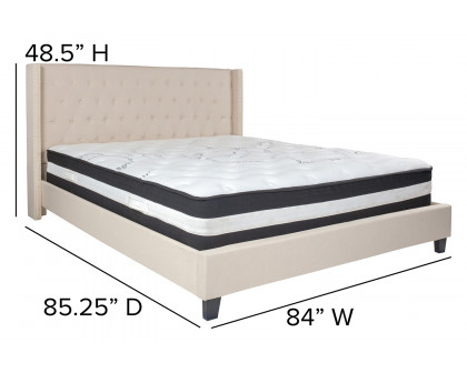 BLNK Riverdale Tufted Upholstered Platform Bed with Pocket Spring Mattress - Beige, King Size