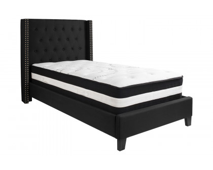 BLNK Riverdale Tufted Upholstered Platform Bed with Pocket Spring Mattress - Black, Twin Size