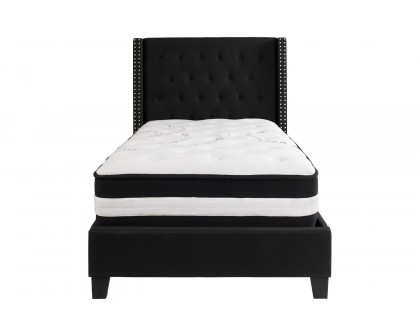 BLNK Riverdale Tufted Upholstered Platform Bed with Pocket Spring Mattress - Black, Twin Size