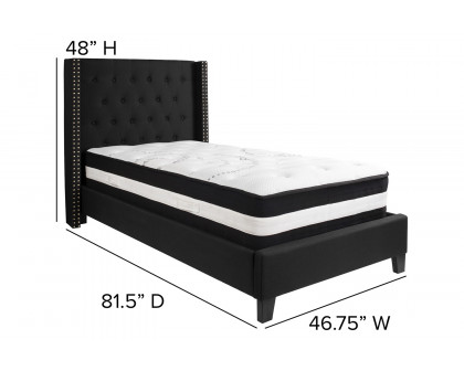 BLNK Riverdale Tufted Upholstered Platform Bed with Pocket Spring Mattress - Black, Twin Size