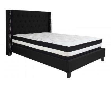 BLNK Riverdale Tufted Upholstered Platform Bed with Pocket Spring Mattress - Black, Full Size