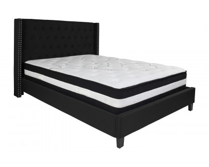 BLNK Riverdale Tufted Upholstered Platform Bed with Pocket Spring Mattress - Black, Queen Size