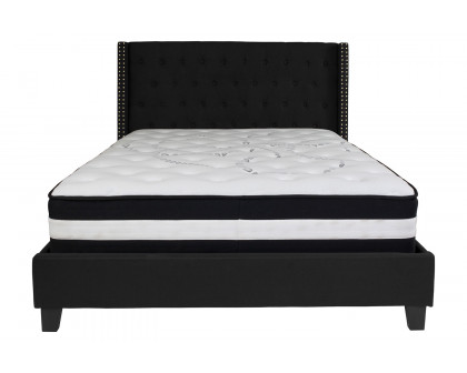 BLNK Riverdale Tufted Upholstered Platform Bed with Pocket Spring Mattress - Black, Queen Size