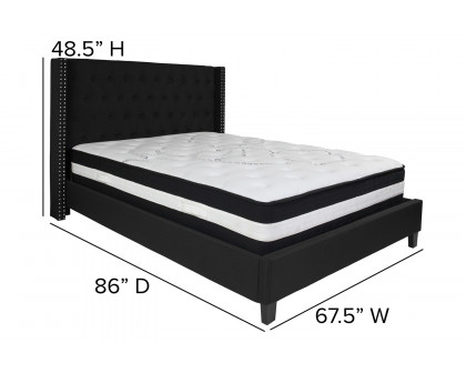 BLNK Riverdale Tufted Upholstered Platform Bed with Pocket Spring Mattress - Black, Queen Size