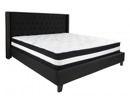 BLNK Riverdale Tufted Upholstered Platform Bed with Pocket Spring Mattress - Black, King Size