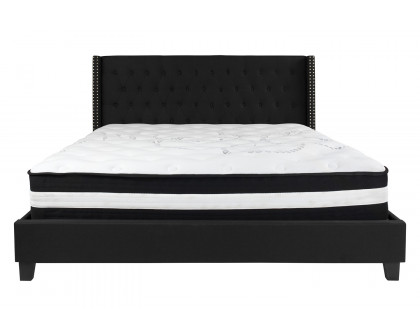 BLNK Riverdale Tufted Upholstered Platform Bed with Pocket Spring Mattress - Black, King Size