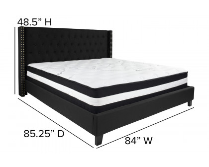 BLNK Riverdale Tufted Upholstered Platform Bed with Pocket Spring Mattress - Black, King Size