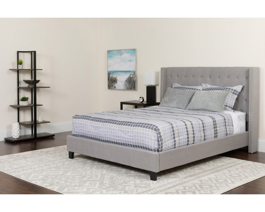 BLNK Riverdale Tufted Upholstered Platform Bed with Pocket Spring Mattress - Light Gray, Twin Size