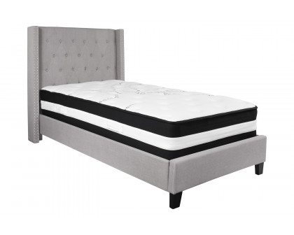 BLNK Riverdale Tufted Upholstered Platform Bed with Pocket Spring Mattress - Light Gray, Twin Size