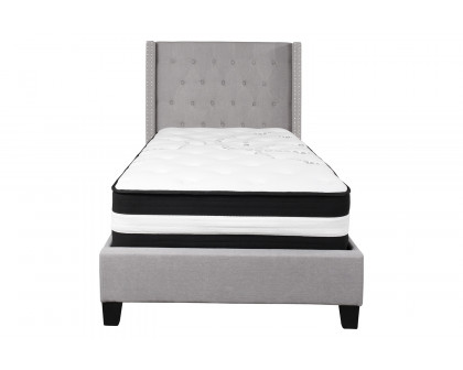 BLNK Riverdale Tufted Upholstered Platform Bed with Pocket Spring Mattress - Light Gray, Twin Size