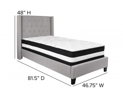 BLNK Riverdale Tufted Upholstered Platform Bed with Pocket Spring Mattress - Light Gray, Twin Size