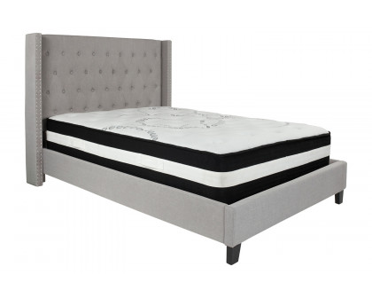 BLNK Riverdale Tufted Upholstered Platform Bed with Pocket Spring Mattress - Light Gray, Full Size