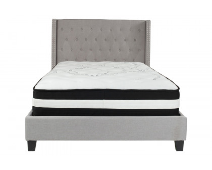 BLNK Riverdale Tufted Upholstered Platform Bed with Pocket Spring Mattress - Light Gray, Full Size