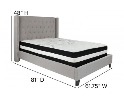 BLNK Riverdale Tufted Upholstered Platform Bed with Pocket Spring Mattress - Light Gray, Full Size