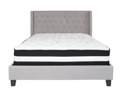 BLNK Riverdale Tufted Upholstered Platform Bed with Pocket Spring Mattress - Light Gray, Queen Size