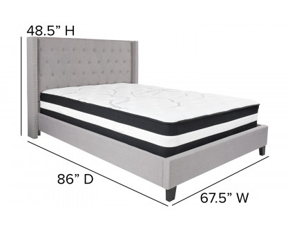 BLNK Riverdale Tufted Upholstered Platform Bed with Pocket Spring Mattress - Light Gray, Queen Size