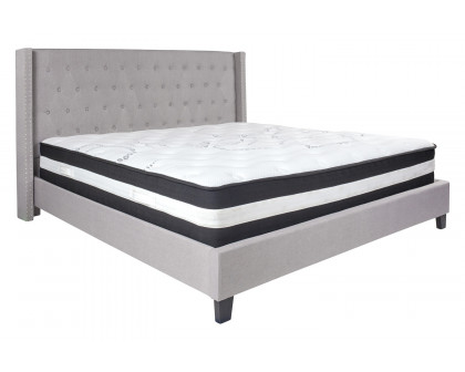 BLNK Riverdale Tufted Upholstered Platform Bed with Pocket Spring Mattress - Light Gray, King Size