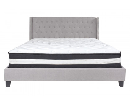 BLNK Riverdale Tufted Upholstered Platform Bed with Pocket Spring Mattress - Light Gray, King Size