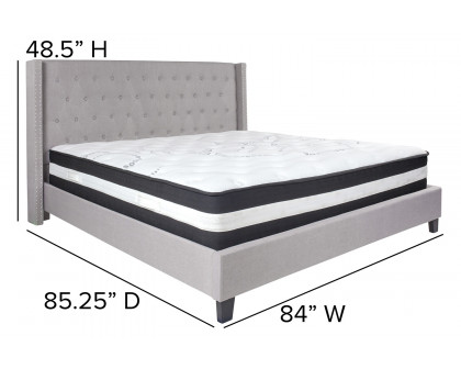 BLNK Riverdale Tufted Upholstered Platform Bed with Pocket Spring Mattress - Light Gray, King Size