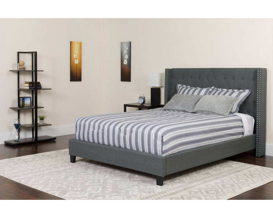 BLNK Riverdale Tufted Upholstered Platform Bed with Pocket Spring Mattress - Dark Gray, Twin Size