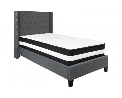 BLNK Riverdale Tufted Upholstered Platform Bed with Pocket Spring Mattress - Dark Gray, Twin Size