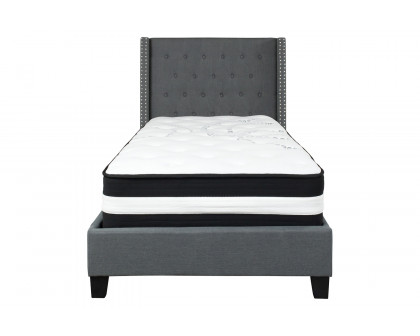 BLNK Riverdale Tufted Upholstered Platform Bed with Pocket Spring Mattress - Dark Gray, Twin Size