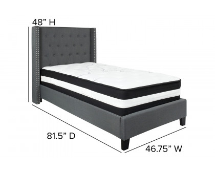 BLNK Riverdale Tufted Upholstered Platform Bed with Pocket Spring Mattress - Dark Gray, Twin Size