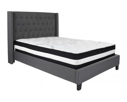 BLNK Riverdale Tufted Upholstered Platform Bed with Pocket Spring Mattress - Dark Gray, Full Size