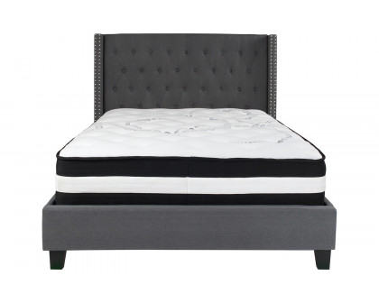 BLNK Riverdale Tufted Upholstered Platform Bed with Pocket Spring Mattress - Dark Gray, Full Size