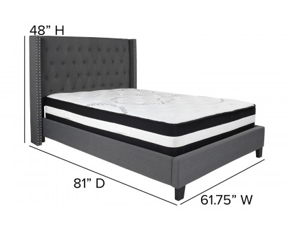 BLNK Riverdale Tufted Upholstered Platform Bed with Pocket Spring Mattress - Dark Gray, Full Size