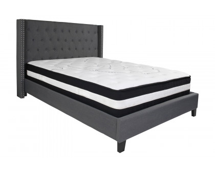 BLNK Riverdale Tufted Upholstered Platform Bed with Pocket Spring Mattress - Dark Gray, Queen Size