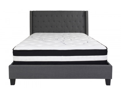 BLNK Riverdale Tufted Upholstered Platform Bed with Pocket Spring Mattress - Dark Gray, Queen Size