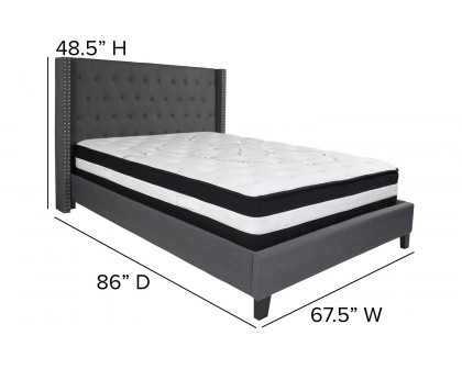 BLNK Riverdale Tufted Upholstered Platform Bed with Pocket Spring Mattress - Dark Gray, Queen Size