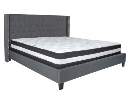 BLNK Riverdale Tufted Upholstered Platform Bed with Pocket Spring Mattress - Dark Gray, King Size