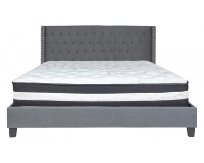 BLNK Riverdale Tufted Upholstered Platform Bed with Pocket Spring Mattress - Dark Gray, King Size