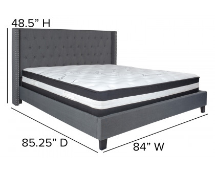 BLNK Riverdale Tufted Upholstered Platform Bed with Pocket Spring Mattress - Dark Gray, King Size