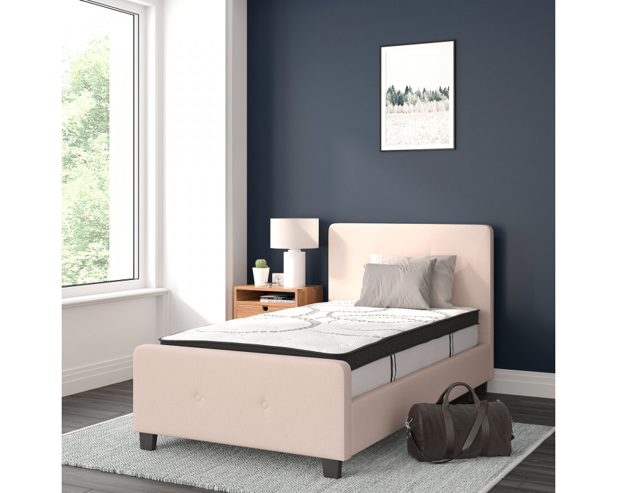 BLNK Tribeca Tufted Upholstered Platform Bed with 10" CertiPUR-US Certified Pocket Spring Mattress - Beige, Twin Size