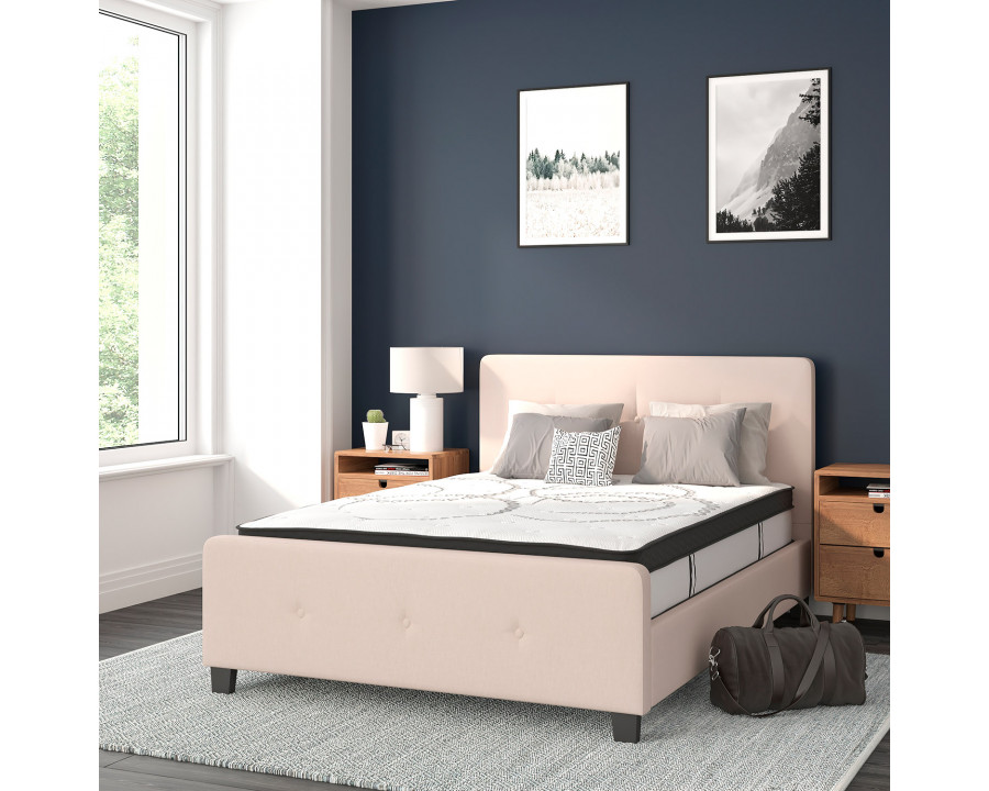 BLNK Tribeca Tufted Upholstered Platform Bed with 10" CertiPUR-US Certified Pocket Spring Mattress - Beige, Full Size