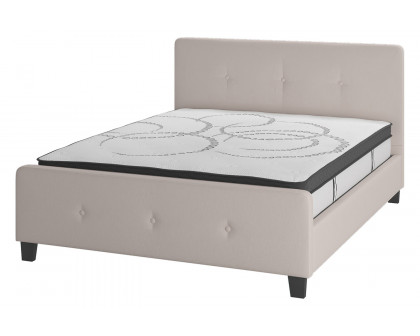 BLNK Tribeca Tufted Upholstered Platform Bed with 10" CertiPUR-US Certified Pocket Spring Mattress - Beige, Queen Size