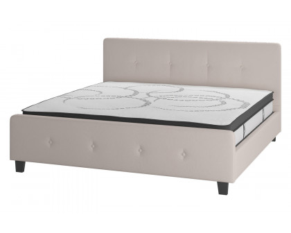 BLNK Tribeca Tufted Upholstered Platform Bed with 10" CertiPUR-US Certified Pocket Spring Mattress - Beige, King Size