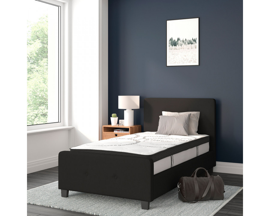 BLNK Tribeca Tufted Upholstered Platform Bed with 10" CertiPUR-US Certified Pocket Spring Mattress - Black, Twin Size