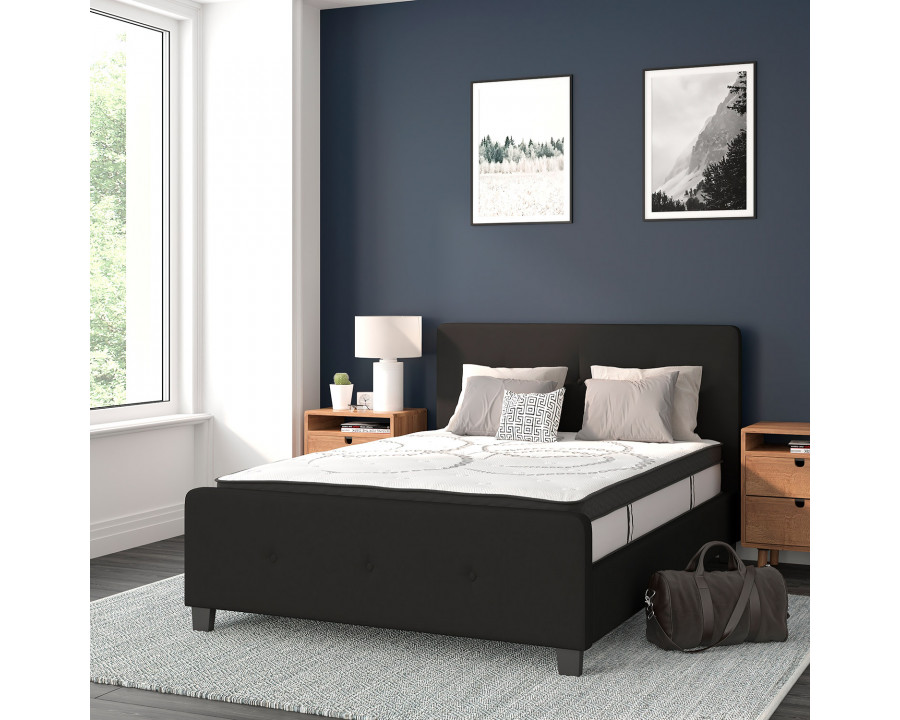 BLNK Tribeca Tufted Upholstered Platform Bed with 10" CertiPUR-US Certified Pocket Spring Mattress - Black, Full Size