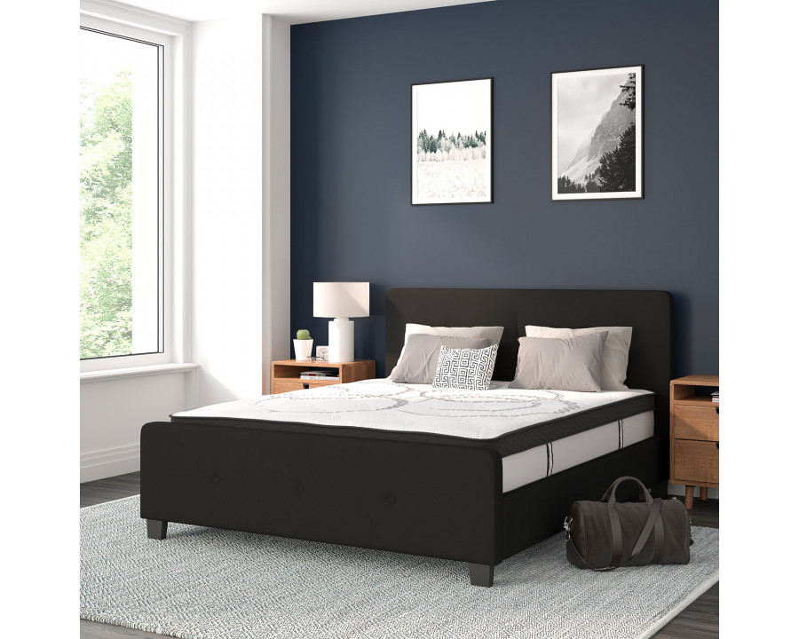 BLNK Tribeca Tufted Upholstered Platform Bed with 10" CertiPUR-US Certified Pocket Spring Mattress - Black, Queen Size