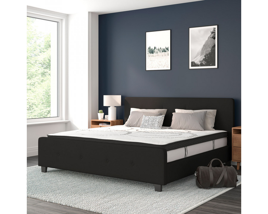 BLNK Tribeca Tufted Upholstered Platform Bed with 10" CertiPUR-US Certified Pocket Spring Mattress - Black, King Size