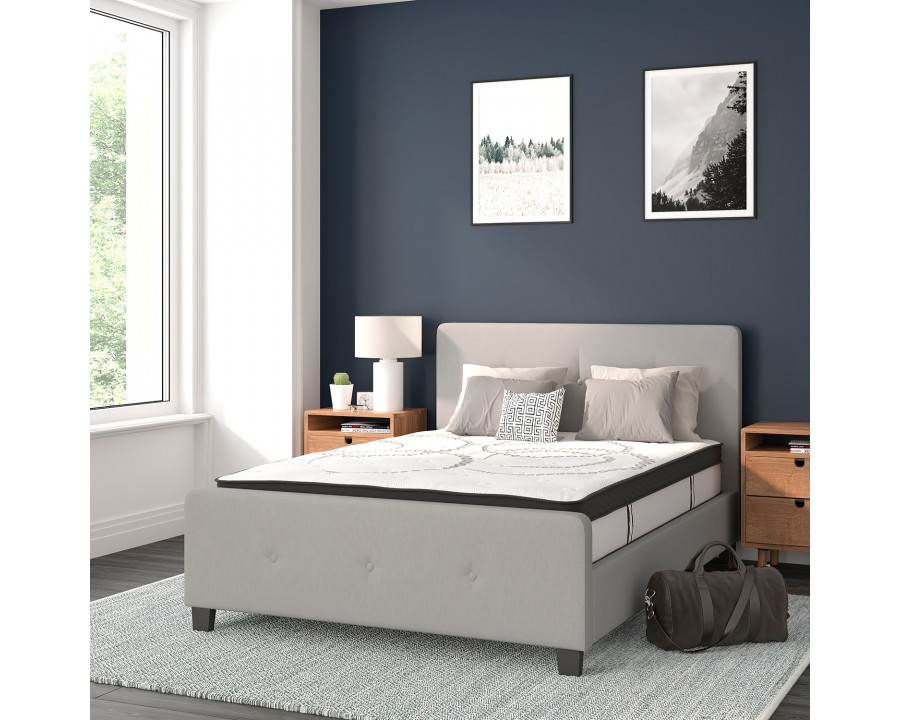 BLNK Tribeca Tufted Upholstered Platform Bed with 10" CertiPUR-US Certified Pocket Spring Mattress - Light Gray, Full Size