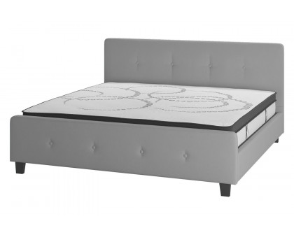 BLNK Tribeca Tufted Upholstered Platform Bed with 10" CertiPUR-US Certified Pocket Spring Mattress - Light Gray, King Size