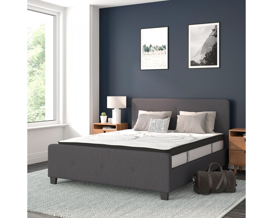 BLNK Tribeca Tufted Upholstered Platform Bed with 10" CertiPUR-US Certified Pocket Spring Mattress - Dark Gray, Queen Size