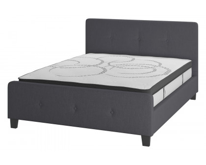 BLNK Tribeca Tufted Upholstered Platform Bed with 10" CertiPUR-US Certified Pocket Spring Mattress - Dark Gray, Queen Size