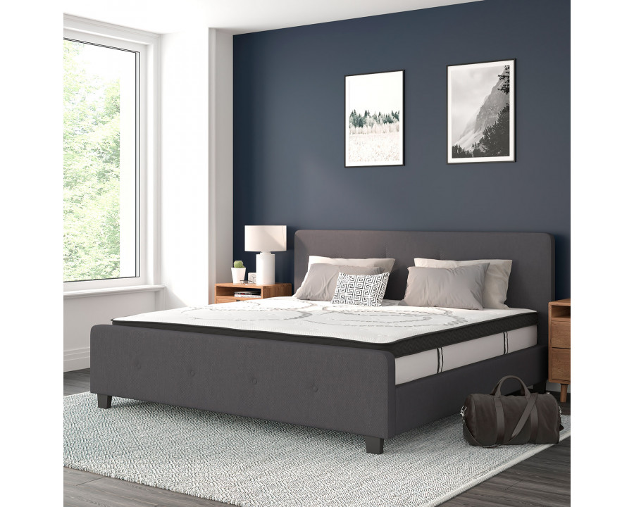 BLNK Tribeca Tufted Upholstered Platform Bed with 10" CertiPUR-US Certified Pocket Spring Mattress - Dark Gray, King Size